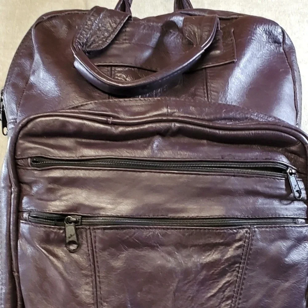Vintage Plum Purple Soft Leather Backpack Multi Pocket Talon Zipper Bag